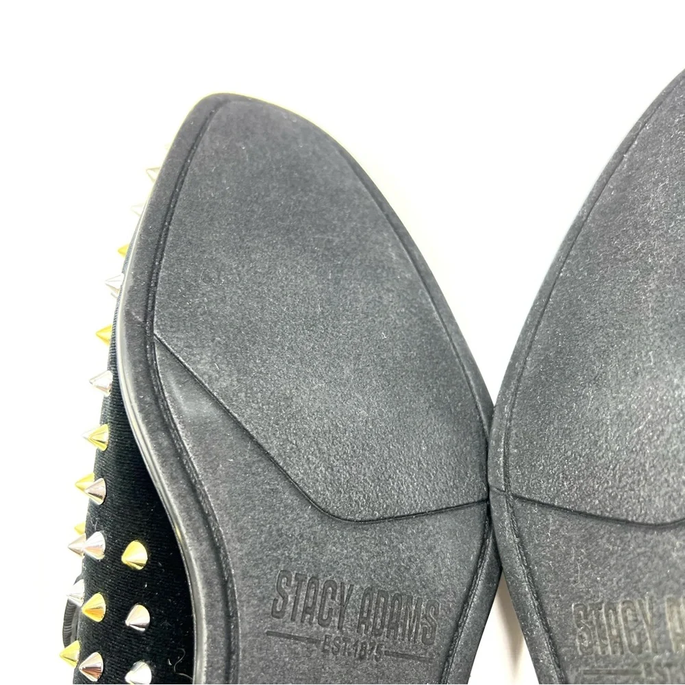 Stacy Adams Mens 9.5 Spire Black Velvet Gold Silver Spiked Studded Loafers Shoes